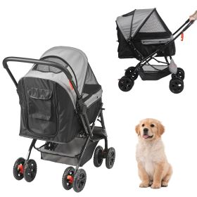 VEVOR Pet Stroller, 4 Wheels Dog Stroller Rotate with Brakes, 44lbs Weight Capacity, Puppy Stroller with Reversible Handlebar