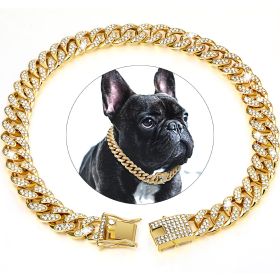 Dog Chain Crystal Artificial Diamondoid Dog Collar Walking Metal Chain Collar With Secure Buckle (Color: Rose gold, size: XS)